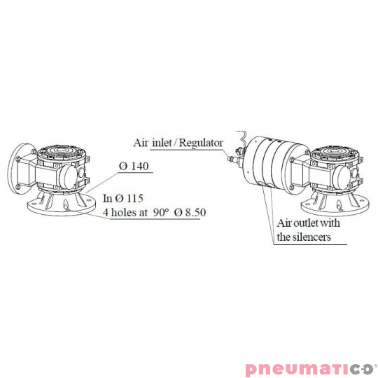 Napęd pneumatyczny do mieszadła 2,85 HP z reduktorem ATEX MBP PP-3/65RR  Napęd pneumatyczny do mieszadła 2,85 HP z reduktorem ATEX MBP PP-3/65RR