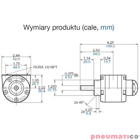 Silnik pneumatyczny GAST smarowany, TYP 1AM-NRV-39A Silnik pneumatyczny GAST smarowany, TYP 1AM-NRV-39A