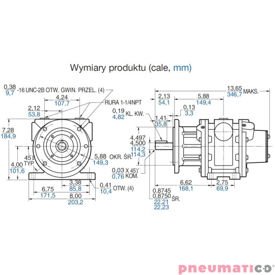 Silnik pneumatyczny GAST smarowany, TYP 16AM-FRV-13 Silnik pneumatyczny GAST smarowany, TYP 16AM-FRV-13
