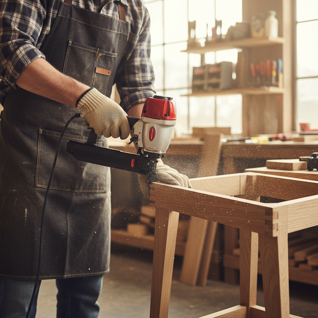 Zszywacz Pneumatyczny w użyciu - produkcja palet